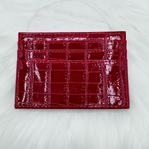 Faux Crocodile Black Embossed Glossy Small Dog Card Holder Wallet in Red - Picture 4 of 5